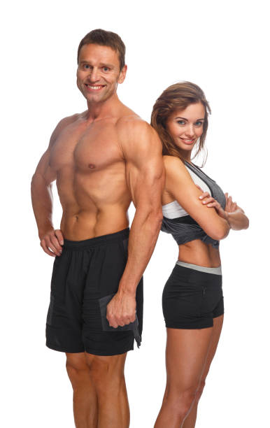 istock Sporty couple isolated on a white background. 914552036