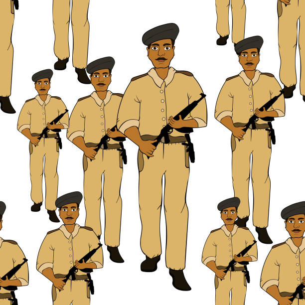 Seamless Pattern Indian Policeman In The Service Of The State With A Gun  Vector Illustration Stock Illustration - Download Image Now - iStock