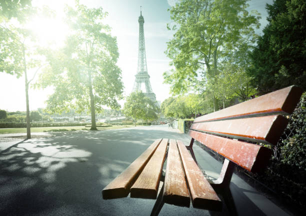 istock bench in park near Eiffel tower, Paris 914556284