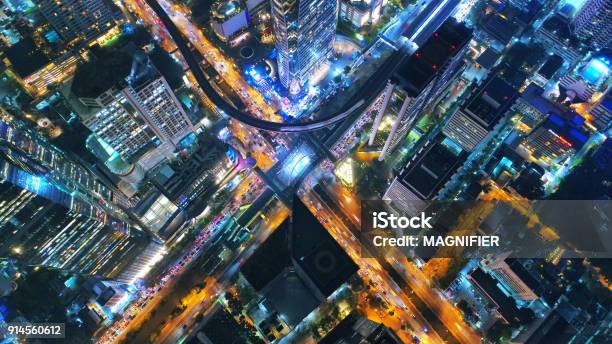 Aerial View Road Roundabout Expressway With Car Lots In The City In Thailand Top View Of Traffic On Freeway Beautiful Street Background At Downtown Bangkok Stock Photo - Download Image Now