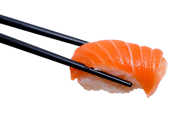 istock Sushi with chopsticks shot on white 91456561