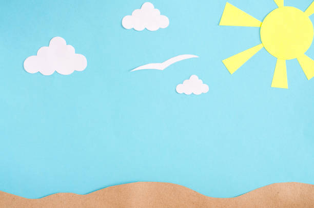 istock Summer background with  gulls and clouds. Paper cut. 914571154