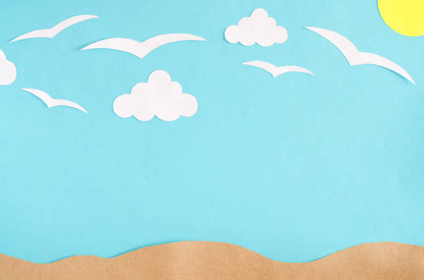 istock Summer background with  gulls and clouds. Paper cut. 914575506