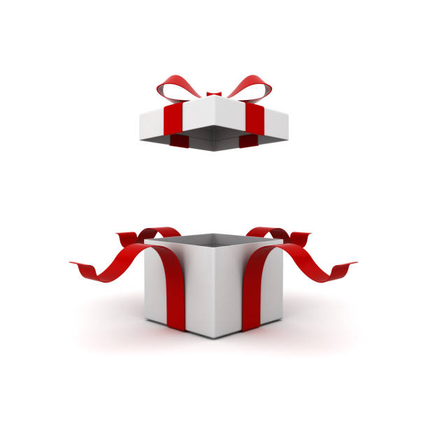 istock Open gift box , present box with red ribbon bow isolated on white background with shadow 914576584