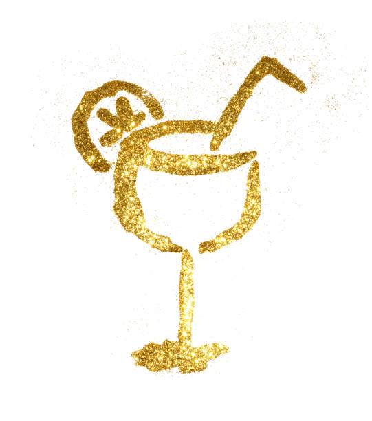 Cocktail of golden glitter on white background for your design