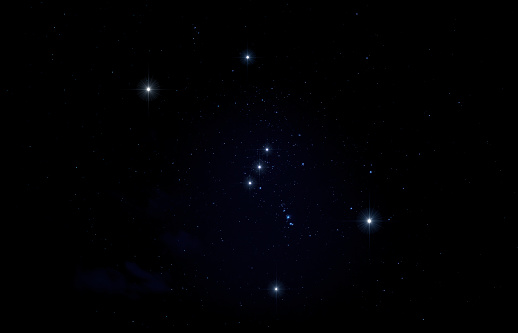 Constellation of Orion in the night sky. Starry sky.