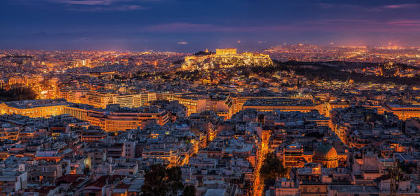 Acropolis at night  Greece stock photo