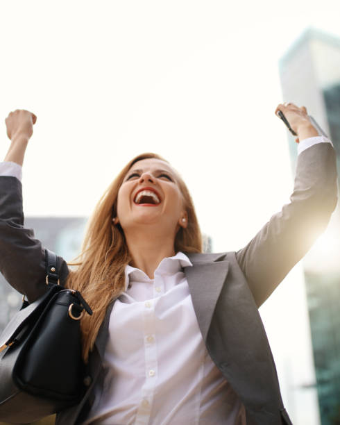 istock Business woman celebrate success 914595174
