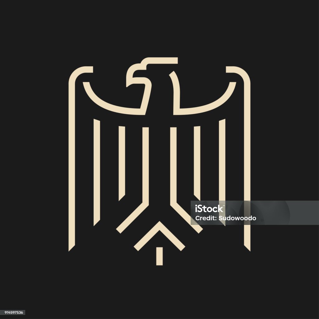 Abstract minimal eagle symbol Abstract stylized eagle like coat of arms of Germany. Minimal modern symbol on black background. Germany stock vector