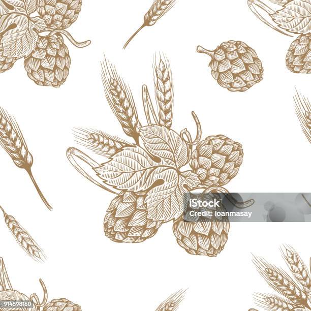 Seamless Pattern With Hand Drawn Beer Hop Design Element For Poster Card Banner Flyer Stock Illustration - Download Image Now