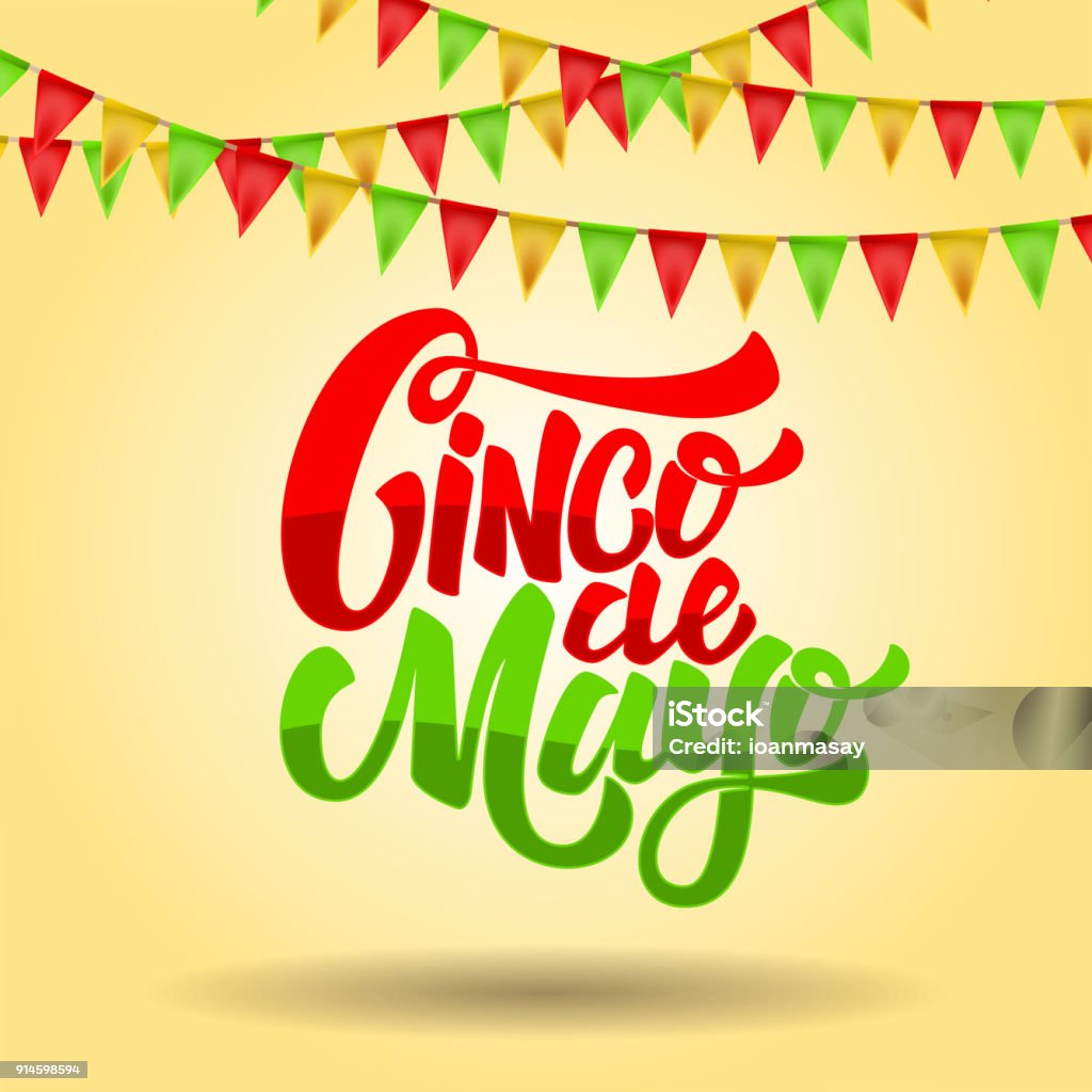 Cinco de mayo. Lettering phrase on background with carnival flags. Design element for poster, flyer, card. Cinco de mayo. Lettering phrase on background with carnival flags. Design element for poster, flyer, card. Vector illustration Cinco de Mayo stock vector