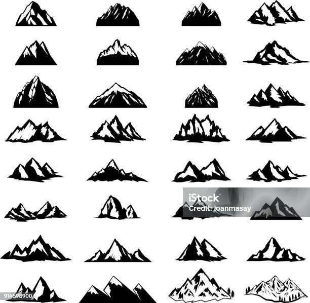 Große Reihe Von Berg Icons Isoliert Auf Weißem Hintergrund Designelemente Für Label Wahrzeichen Zeichen Stock Vektor Art und mehr Bilder von Berg