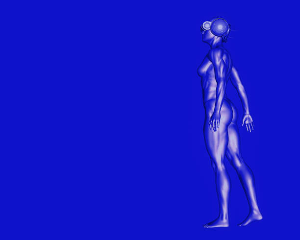 istock 3D render of a female cyborg wearing virtual reality headset. 914599442