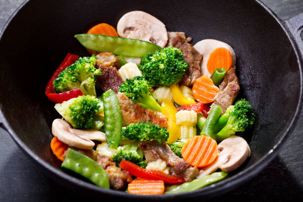 istock stir fried vegetables with meat in a wok 914599566