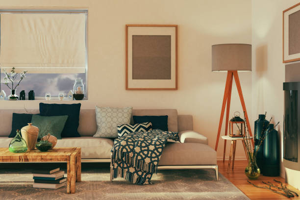 istock Modern living room in sunset time 914605982