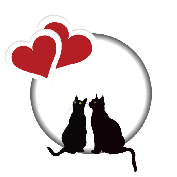 Valentines Day Card With Two Cats And Two Hearts Stock Illustration -  Download Image Now - Domestic Cat, Two Animals, Abstract - iStock