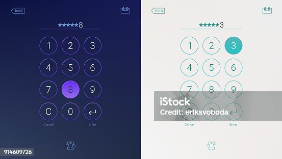 istock Passcode interface for lock screen, login or enter password pages. Digital numpad app, user interface kit, mobile interface. Concept of UI design, light and dark variants 914609726