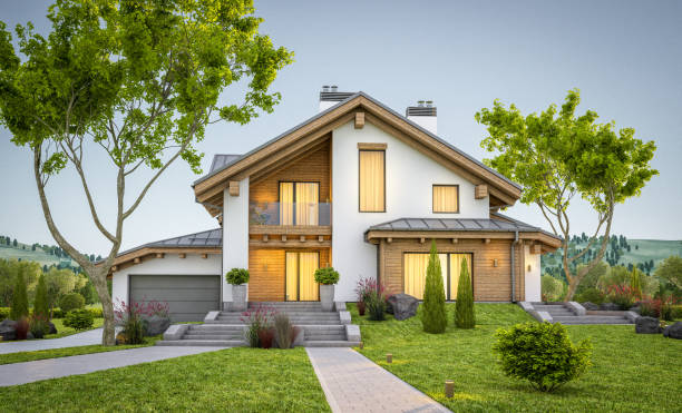 istock 3d rendering of modern cozy house in chalet style 914609896