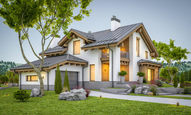 istock 3d rendering of modern cozy house in chalet style 914611960