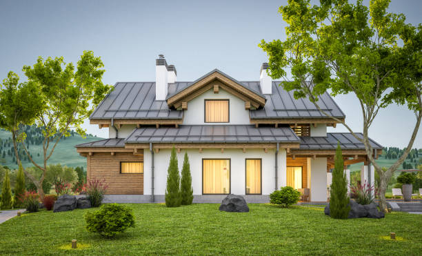 istock 3d rendering of modern cozy house in chalet style 914612006