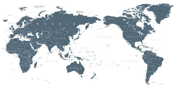 Political World Map Pacific Centered Political World Map Pacific Centered - vector in the center stock illustrations