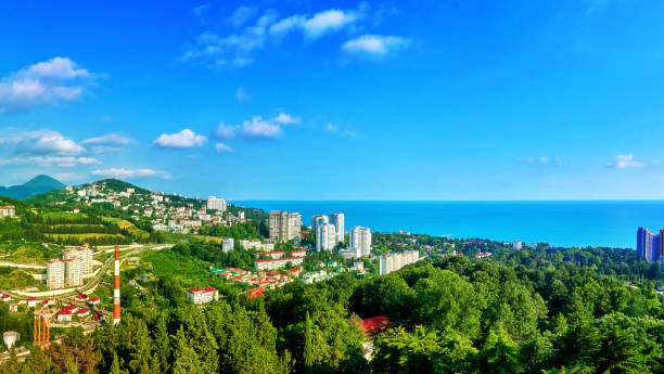 istock Panoramic view of blue coast of Sochi in summer 914621166