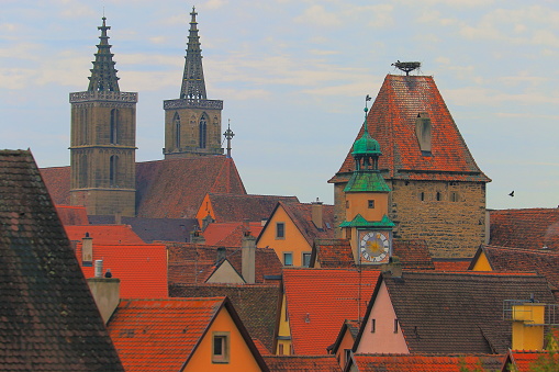 Above Rothenburg medieval architecture cityscape and old town – Bavaria, Germany
