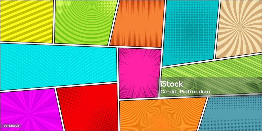Comic book horizontal bright background Comic book horizontal bright background with humor effects in different colors. Vector illustration Comic Book stock vector