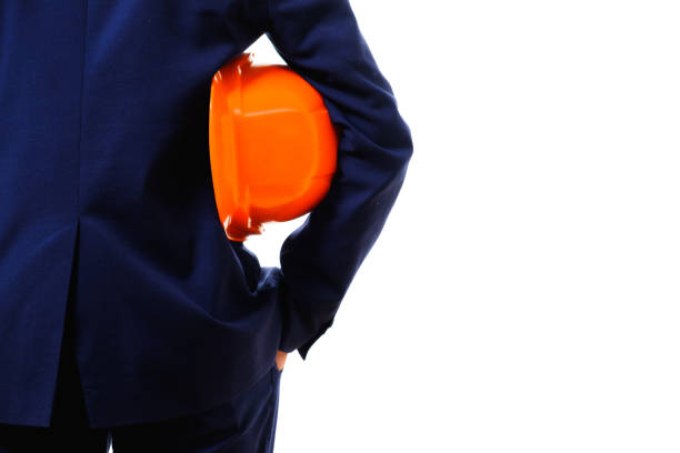 Concept, businessman builder with construction helmet, isolated on white background