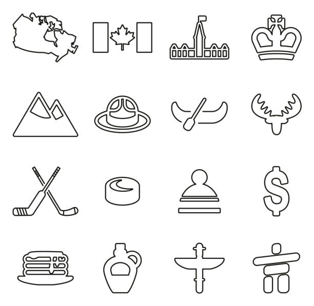 kanada land & kultur icons dünne linie vektor-illustration-set - förster wald stock-grafiken, -clipart, -cartoons und -symbole