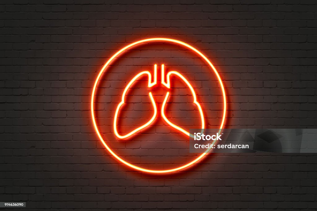 Neon Light Sign Lungs Icon Advertisement Stock Photo