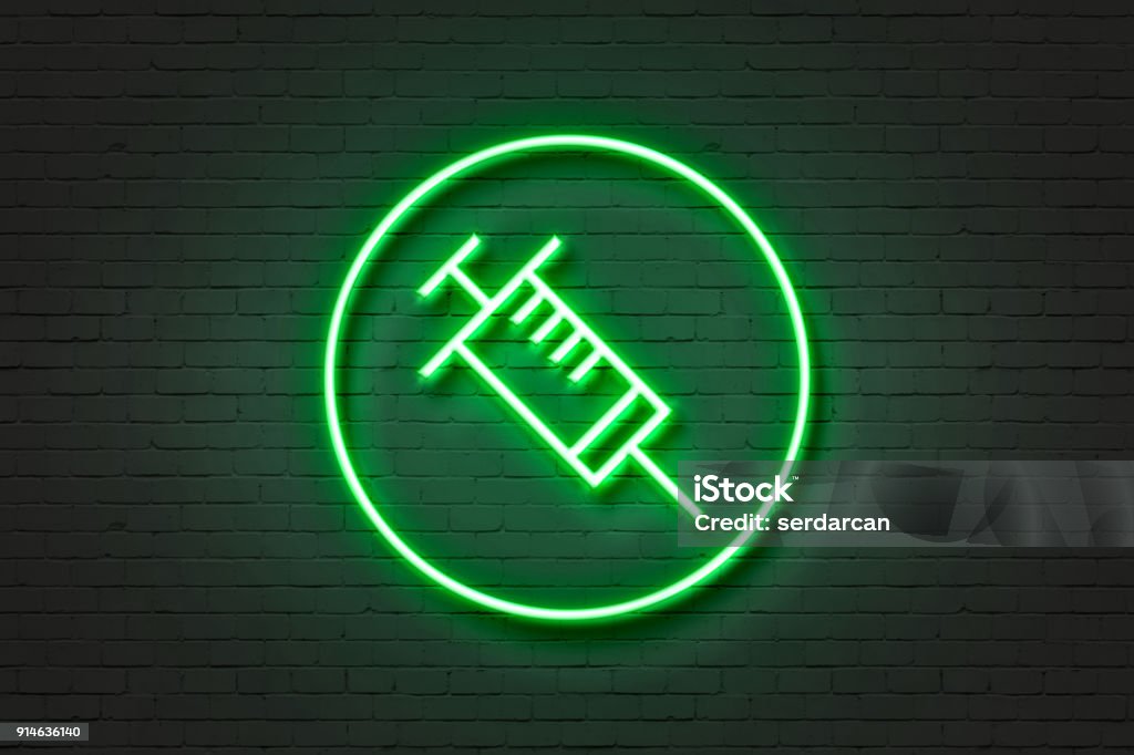 Neonlicht Symbol Nadel Gesundheit - Lizenzfrei Spritze Stock-Foto
