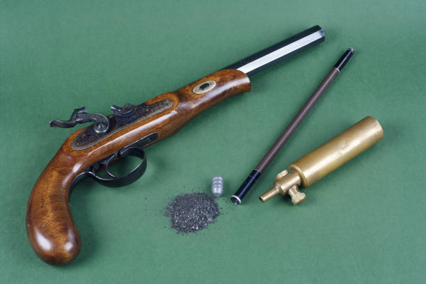 istock Adventurer set - pistol with an accessory on green background 914636546