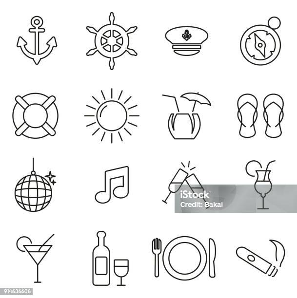 Boat Cruise Icons Thin Line Vector Illustration Set Stock Illustration - Download Image Now