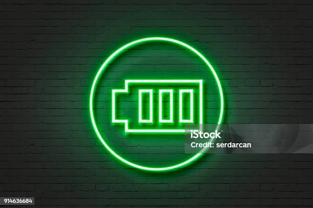 Neon Light Icon Battery Stock Photo - Download Image Now - Battery, Fuel and Power Generation, Car