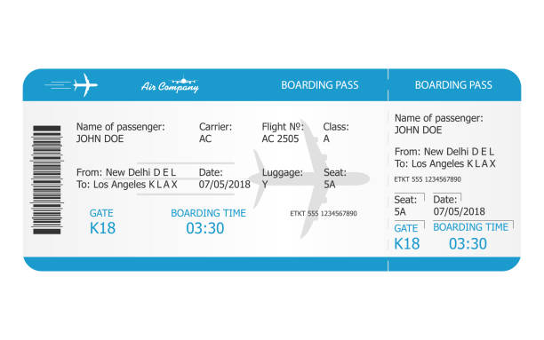 Boarding pass ticket template. Airplane ticket. online Booking airline ticket concept Boarding pass ticket template. Airplane ticket. online Booking airline ticket concept. Vector airplane ticket stock illustrations