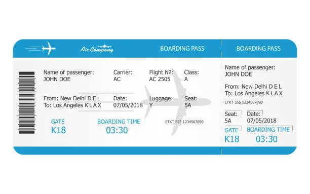 Vector illustration of Boarding pass ticket template. Airplane ticket. online Booking airline ticket concept