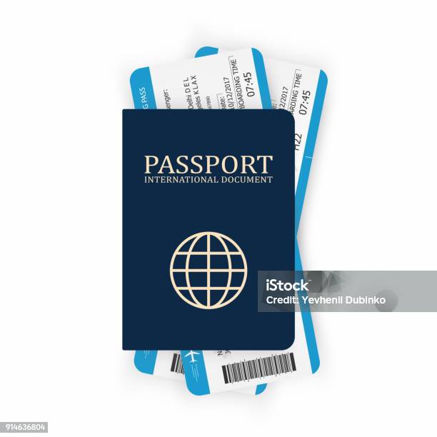 Passport With Boarding Pass Two Airplane Tickets Inside Passport Air Travel Concept Tourism Concept Stock Illustration - Download Image Now