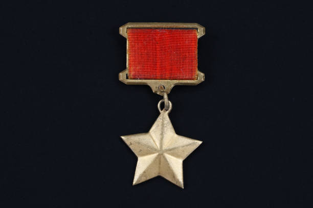 골드 스타 메달은 제목 "영웅"는 소련에서의 받는 사람을 식별 하는 특별 한 휘장 - 1934년 뉴스 사진 이미지