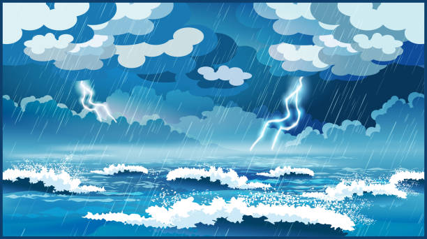 illustrations, cliparts, dessins animés et icônes de tempête sur la mer - lightning thunderstorm storm vector