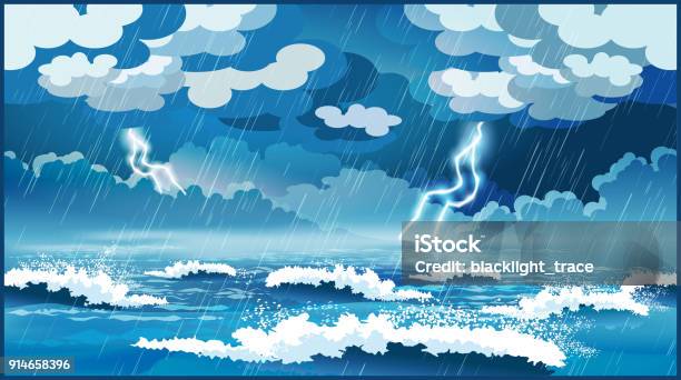 Storm At Sea Stock Illustration - Download Image Now - Storm, Sea, Cartoon