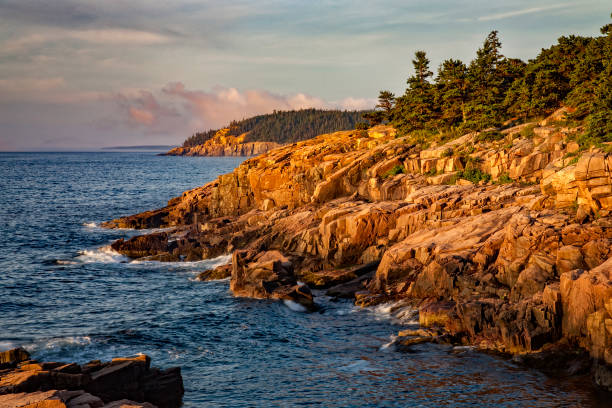 nascer do sol, parque nacional de acadia, maine, estados unidos da américa - mount desert island - fotografias e filmes do acervo