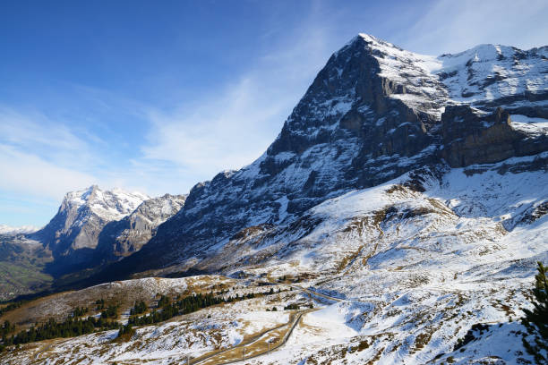 parete nord del monte eiger e wetterhorn, regione della jungfrau, svizzera - jungfraujoch jungfrau bernese oberland monch foto e immagini stock