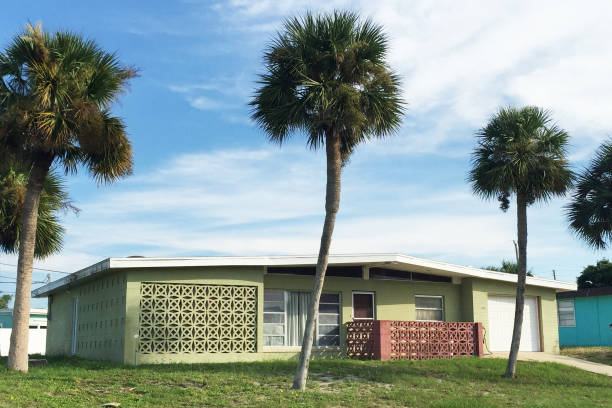 Daytona Beach Shores, Florida-September 25, 2016:  Typical mid-century modern house in suburban Florida.