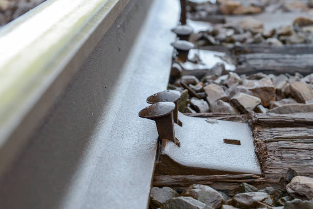 railway spikes lifting up - railroad spikes imagens e fotografias de stock