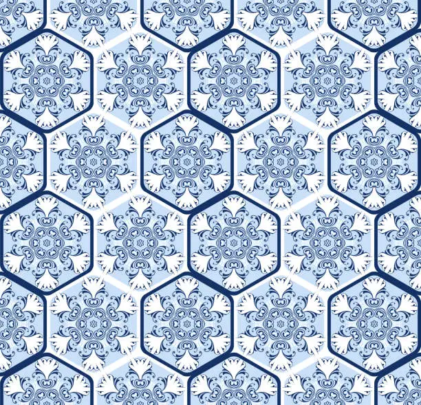 Vector illustration of hexagon style arabesques texture background
