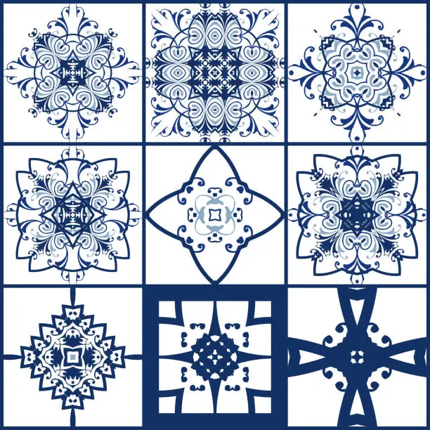 Vector illustration of set of arabesques floral pattern