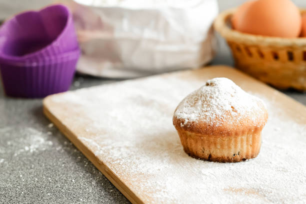 Fresh cupcake on the table baked at home. Delicious Breakfast fo