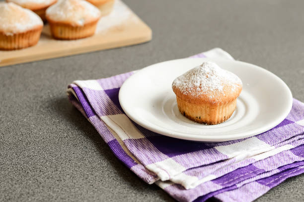 Fresh cupcake on the table baked at home. Delicious Breakfast fo