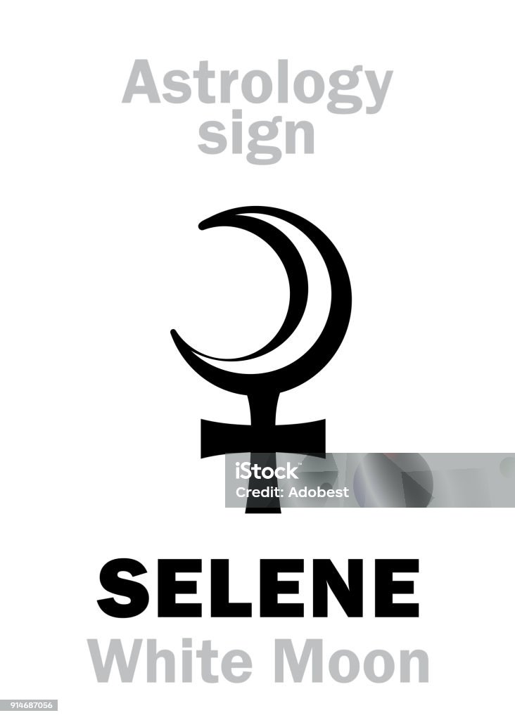 Алфавит астрологии: SELENE (Белая Луна), фиктивная луна, перигейная точка лунной орбиты. Знак символа иероглифов (единый символ). - Векторная графика Алфавит роялти-фри Алфавит астрологии: SELENE (Белая Луна), фиктивная луна, перигейная точка лунной орбиты. Знак символа иероглифов (единый символ). - Векторная графика Алфавит роялти-фри